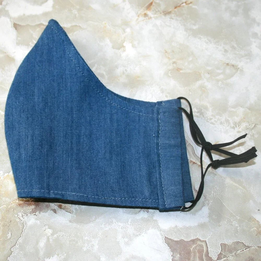 HAND CRAFTED Face Mask Denim Chambray Adult Cloth Fabric Solid - Shield Style